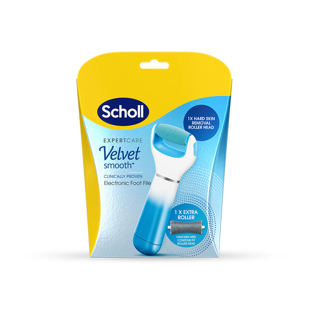 Scholl Velvet Smooth™ elektromos talpreszelő kék 1db, extra érdes fejjel és sarokra való pótfejjel